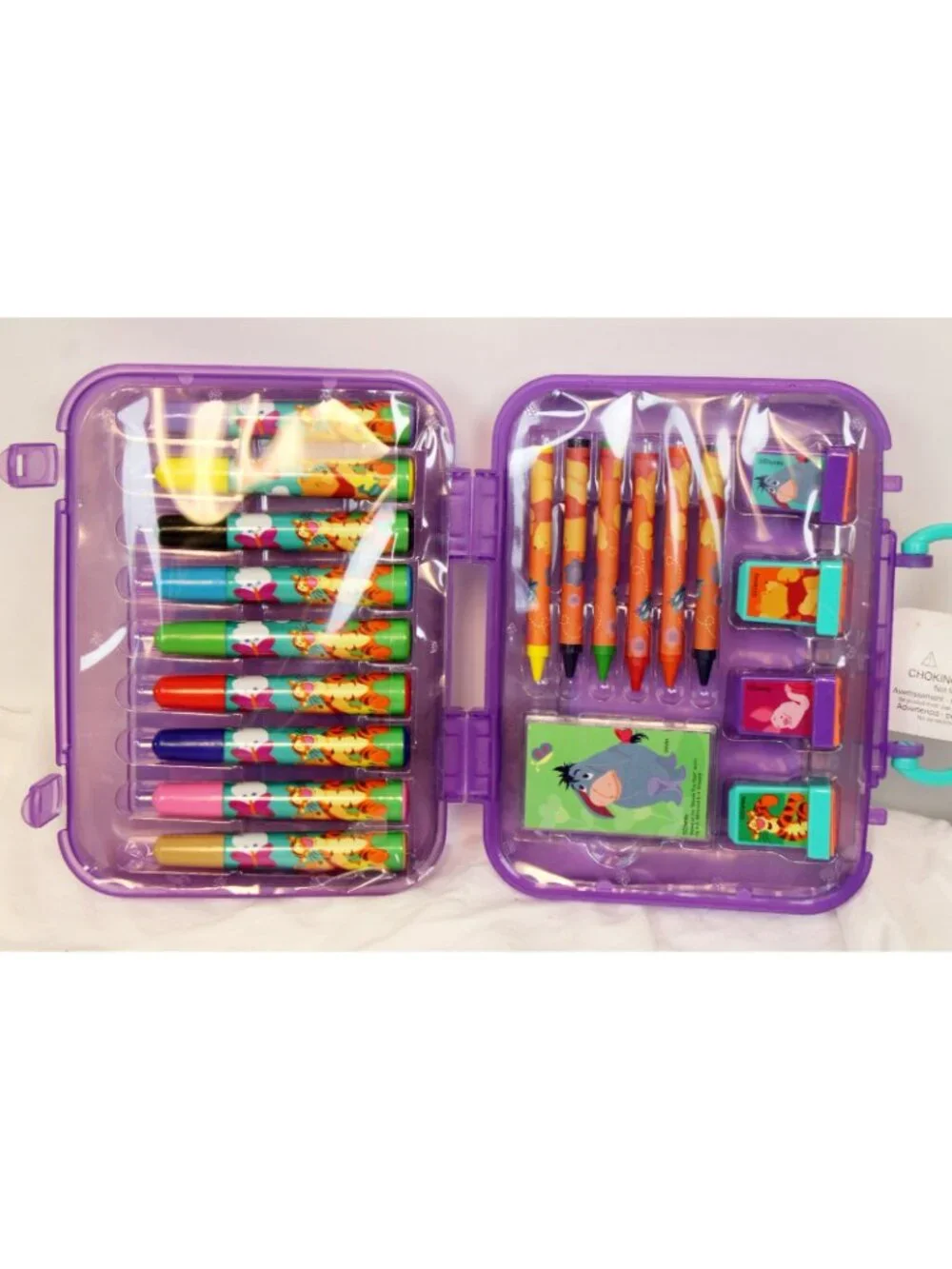 Early 2000s Y2K Disney Winnie the Pooh Art Set Markers Stamps Crayons Storage Ca